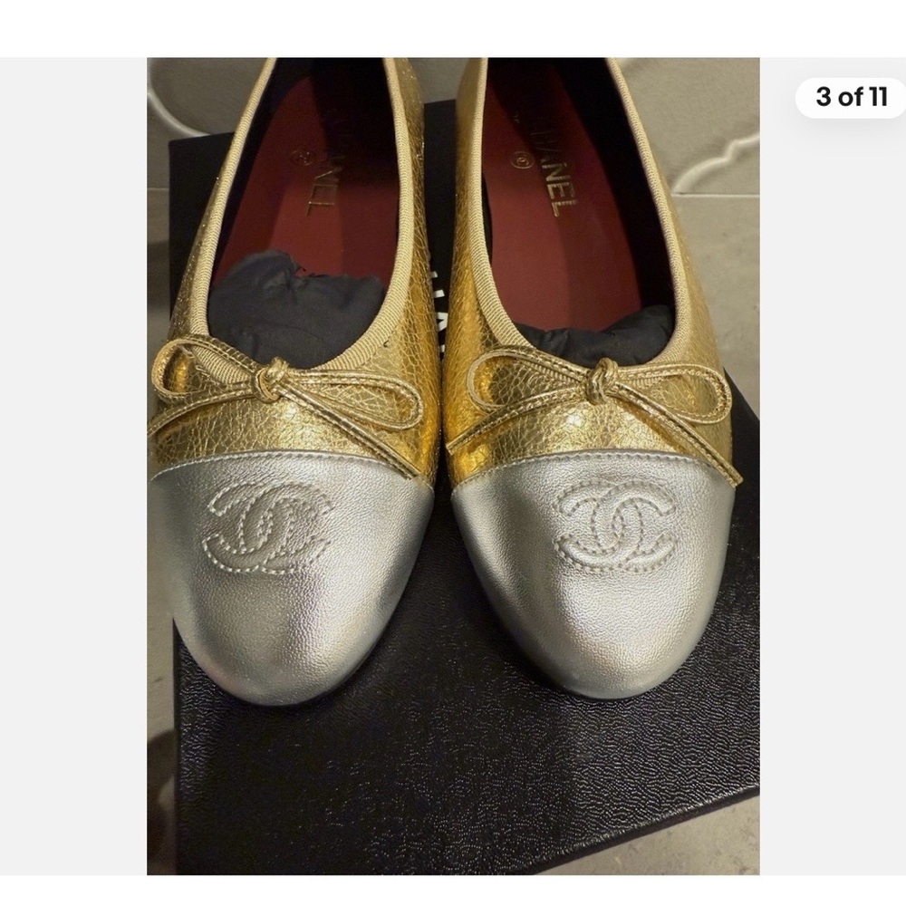 CHANEL Women's Metallic Gold and Silver Flats